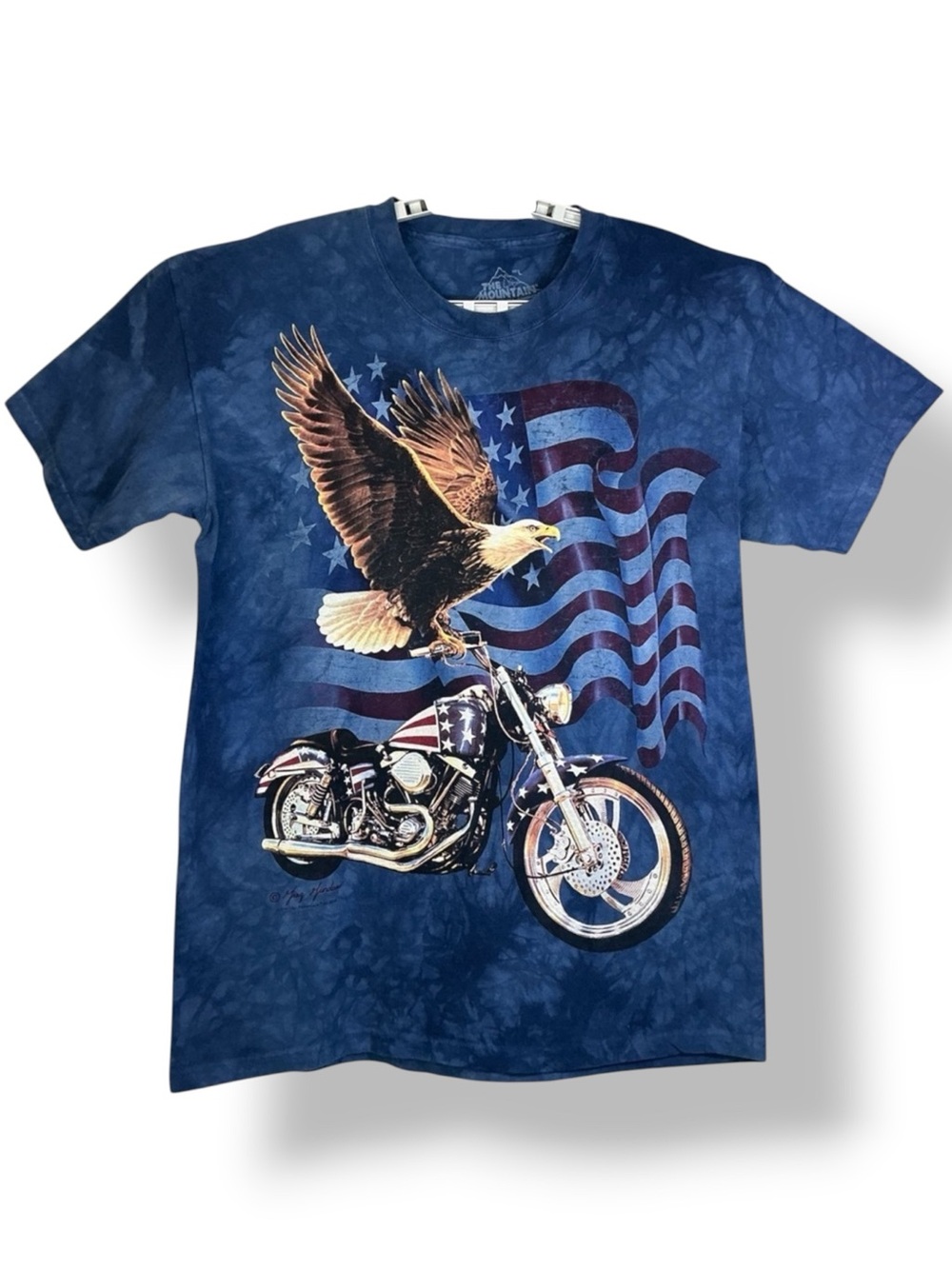 Born to Ride Vintage T Shirt Motorcycle Flag USA Eagle Blue Unisex Men Large